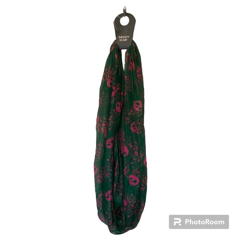 Green & Pink Skull Lightweight Large Infinity Scarf Scarves Women Spring Fall